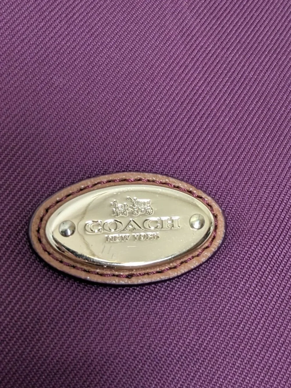 Coach Sawyer Plum Canvas & Leather Tote Bag Gold Hardware Charm Purple